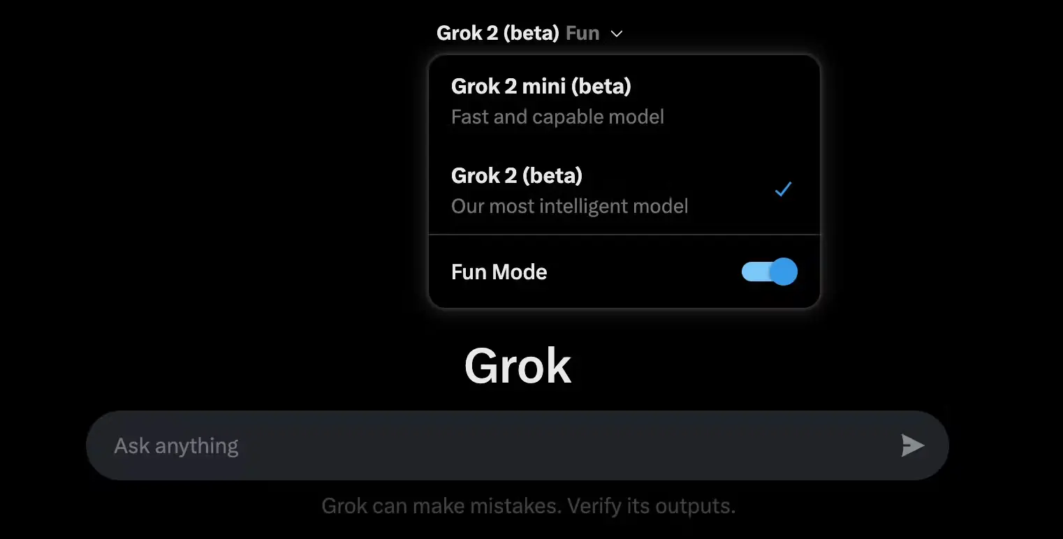 Grok 2 Chatbot UI (Screenshot by authors)