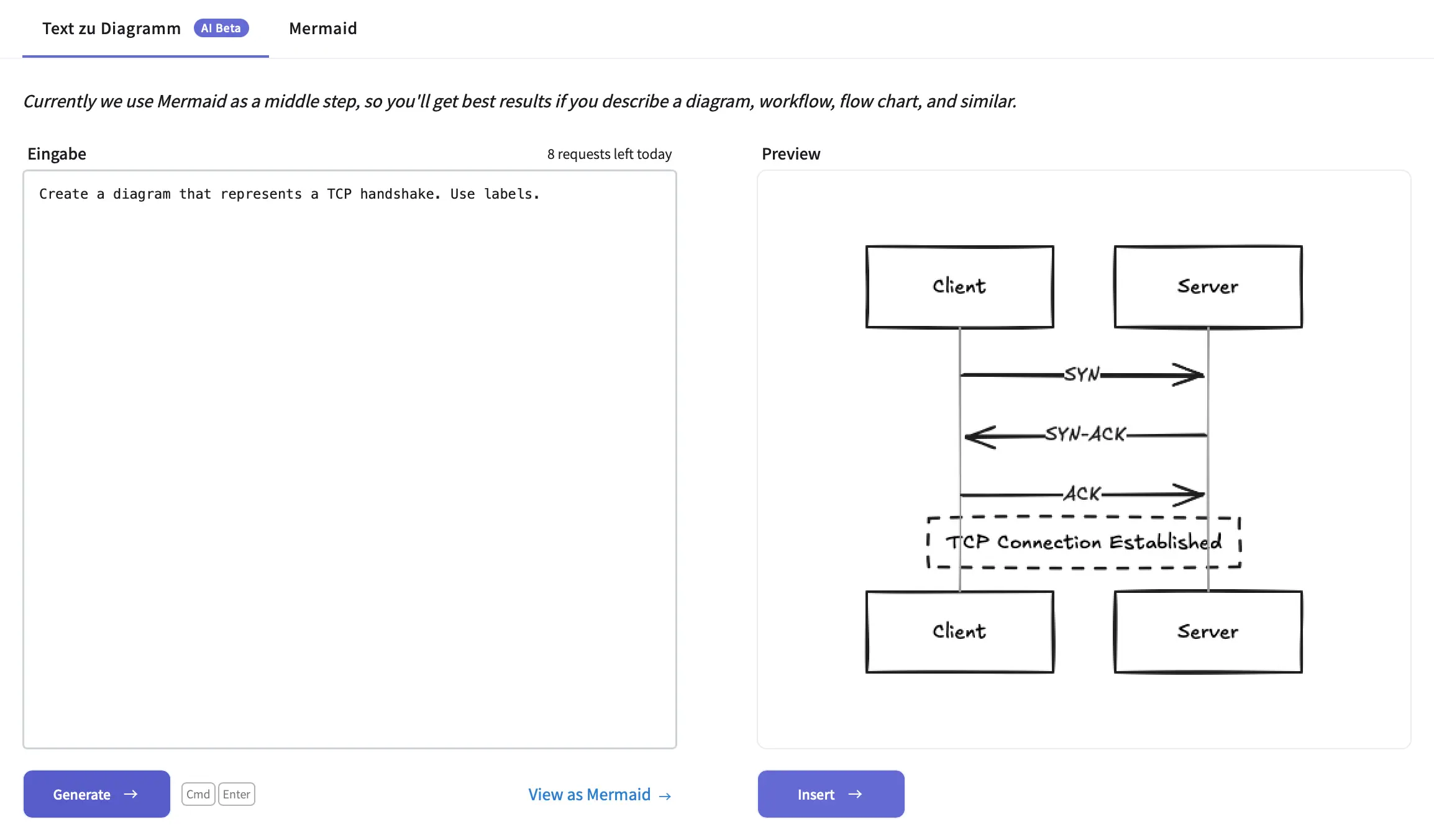 Excalidraw AI feature: Drawing a TCP handshake