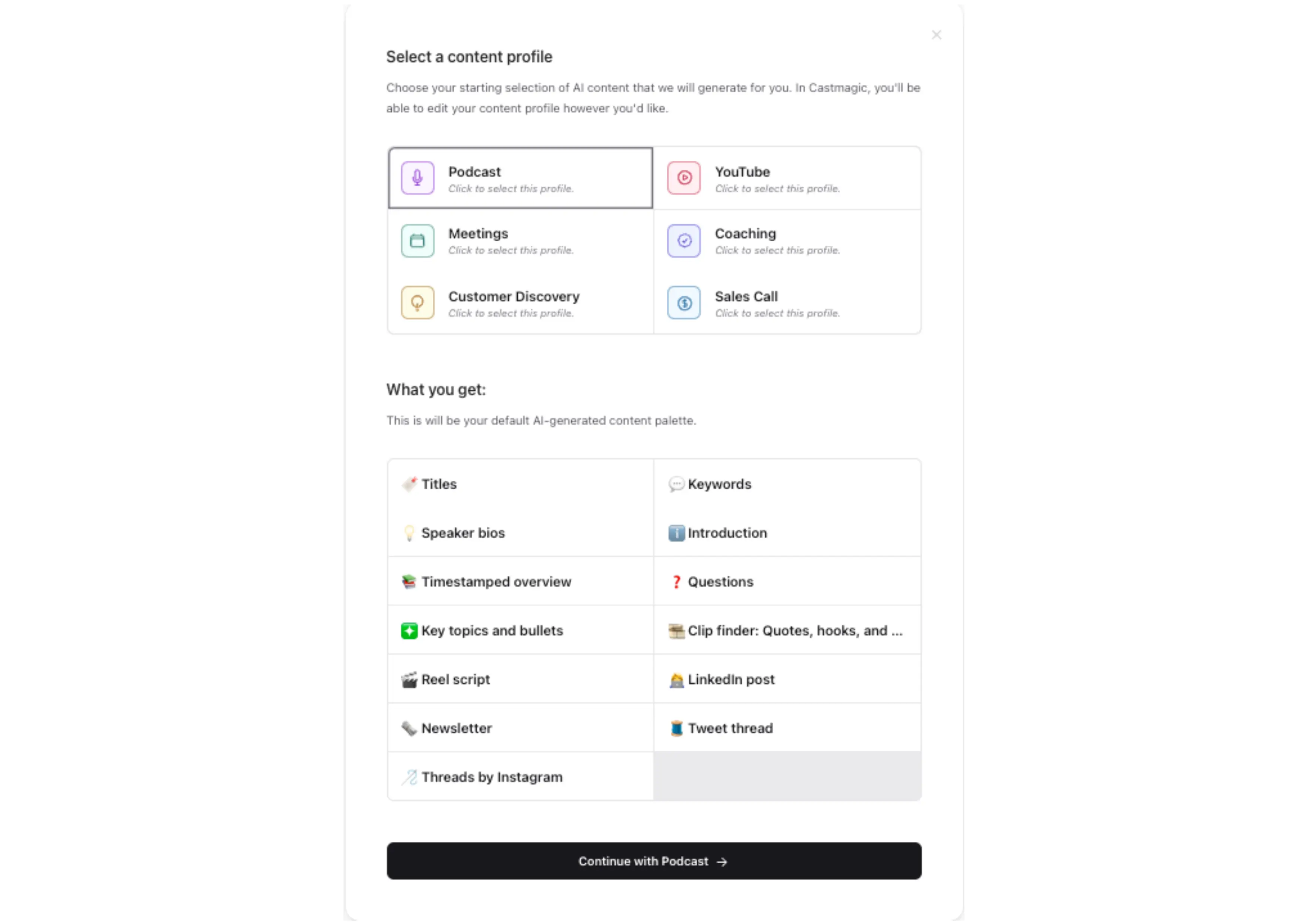 Castmagic Content Profile